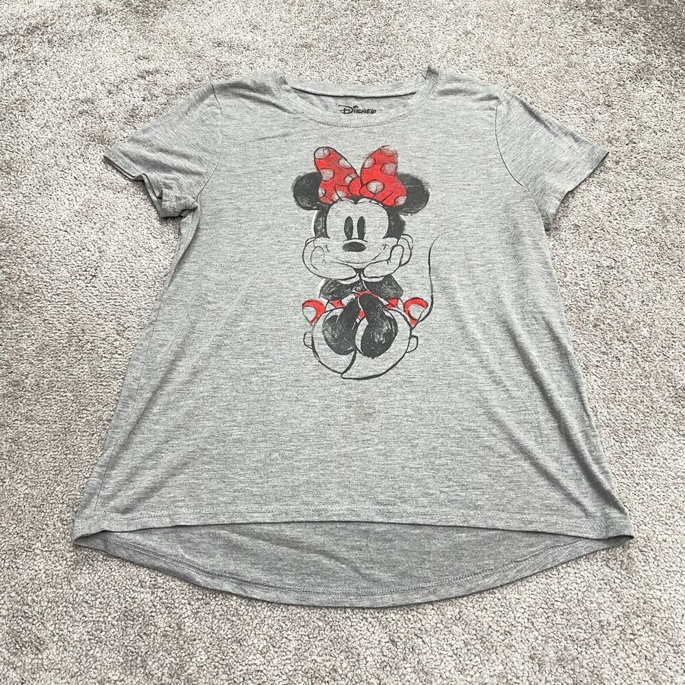 Disney Vintage Mickey Mouse Graphic T-Shirt Womens Larg Gray Crew Neck Tee Top